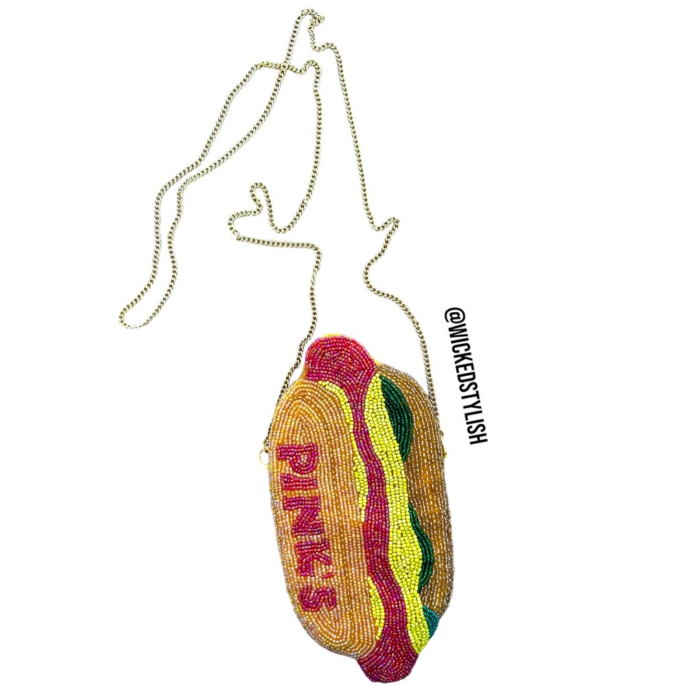 Vintage Pink’s 🌭 purse beaded hotdog crossbody bag wallet LA Hollywood
